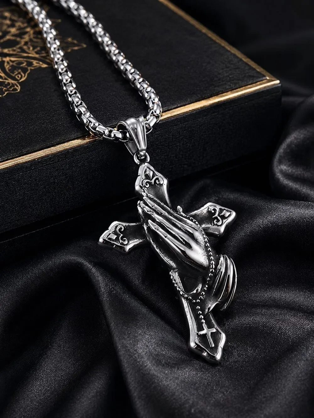Praying Hands Cross Pendant Necklace